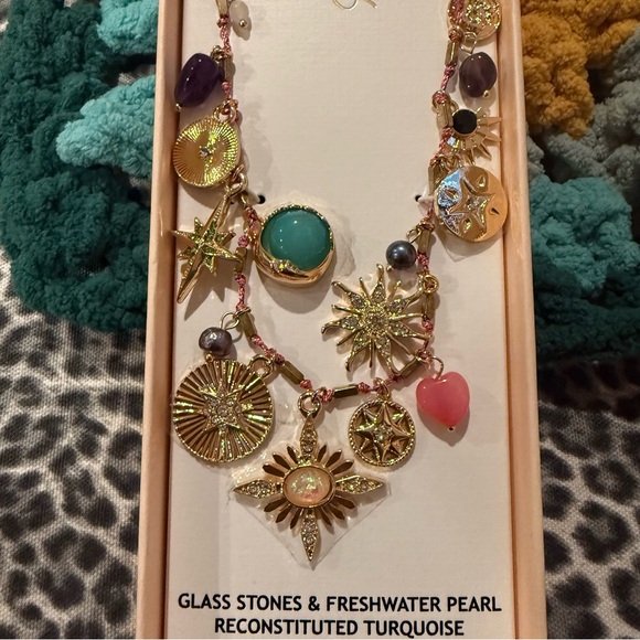 Camila Coelho Gold Pink Pearl Jade Turquoise Amethyst Charm Necklace NWT - Picture 12 of 14